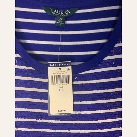 Ralph Lauren Blue White Striped Sequins Shirt NWT - Picture 6 of 6